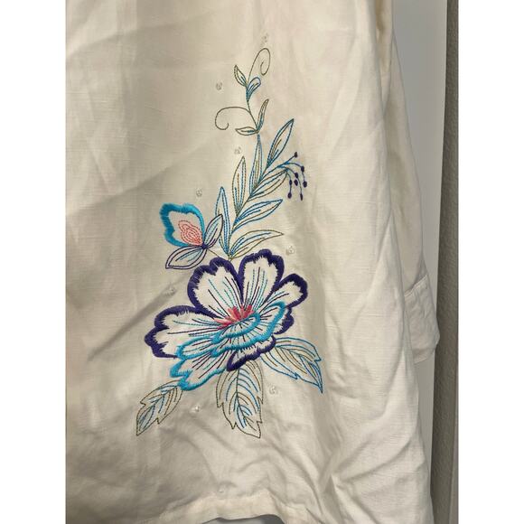 NWT! Nordstrom 20W Maggie Barnes Embroidered SILK LINEN Dress Shirt Cream Top - Picture 3 of 6